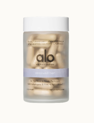 Transparent, frostad burk med kaplsar. Kostillskott från Alo.