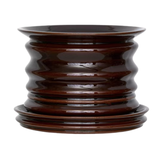 Kruka i stengods, brunlackerad.