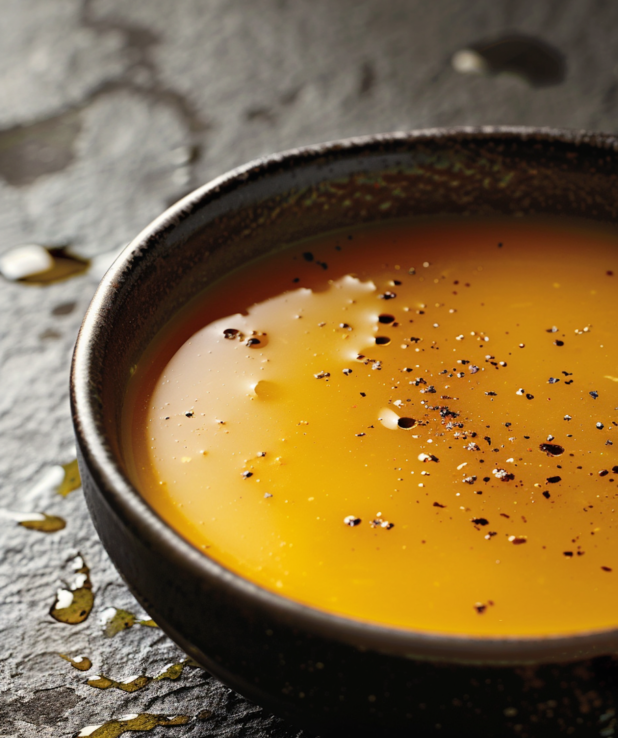 Bild på varm buljong i skål.