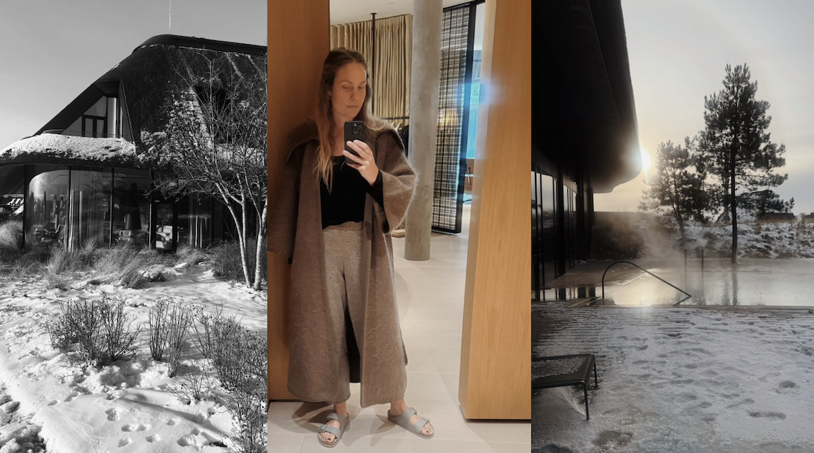 Kollage med bilder från lanserhof hälsocenter i Sylt, Tyskland och selfie tagen av Ellen Dixdotter som besökt stället.