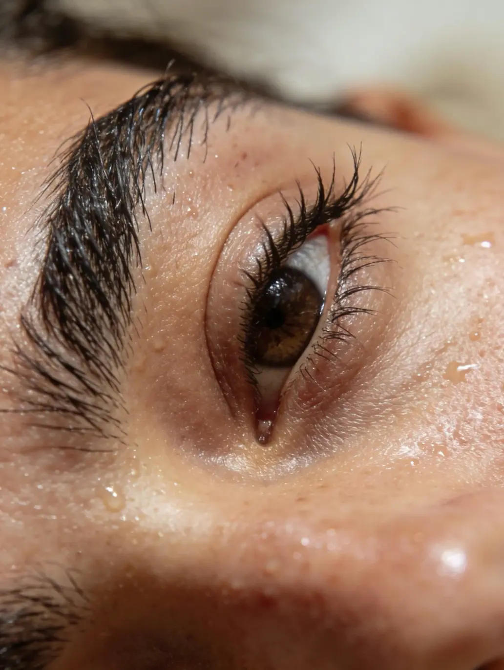 närbild på ett öga och ögonbryn.