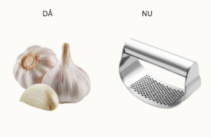 vitlök och en vitlökspress.