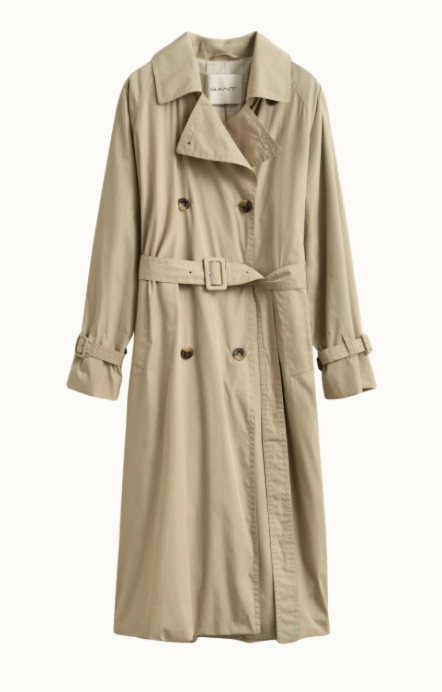Lång beige trenchcoat från Gant.