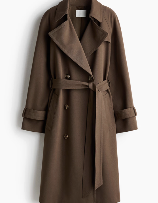 Brun trenchcoat i lång modell från H&M.