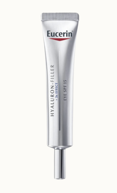 Silverfärgad tub med ögonkräm från Eucerin.